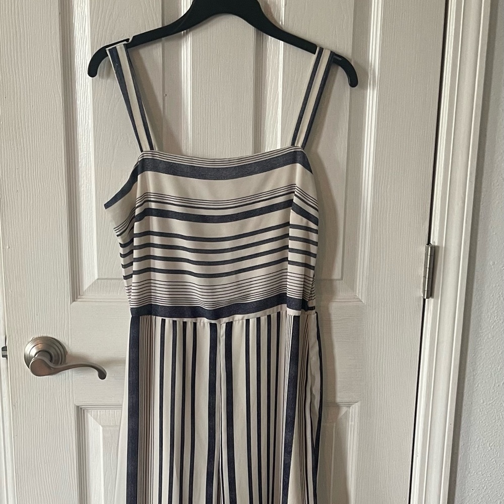 JAPNA- Striped Blue and White Jumpsuit in a size Lg. smocked back, fully lined - Picture 16 of 16